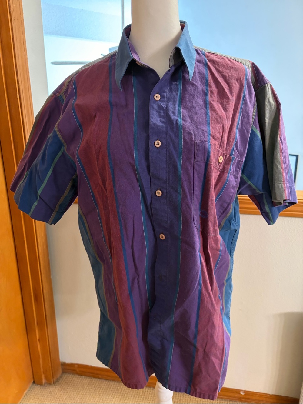 Men's Oscar de la Renta cotton striped short sleeve button up